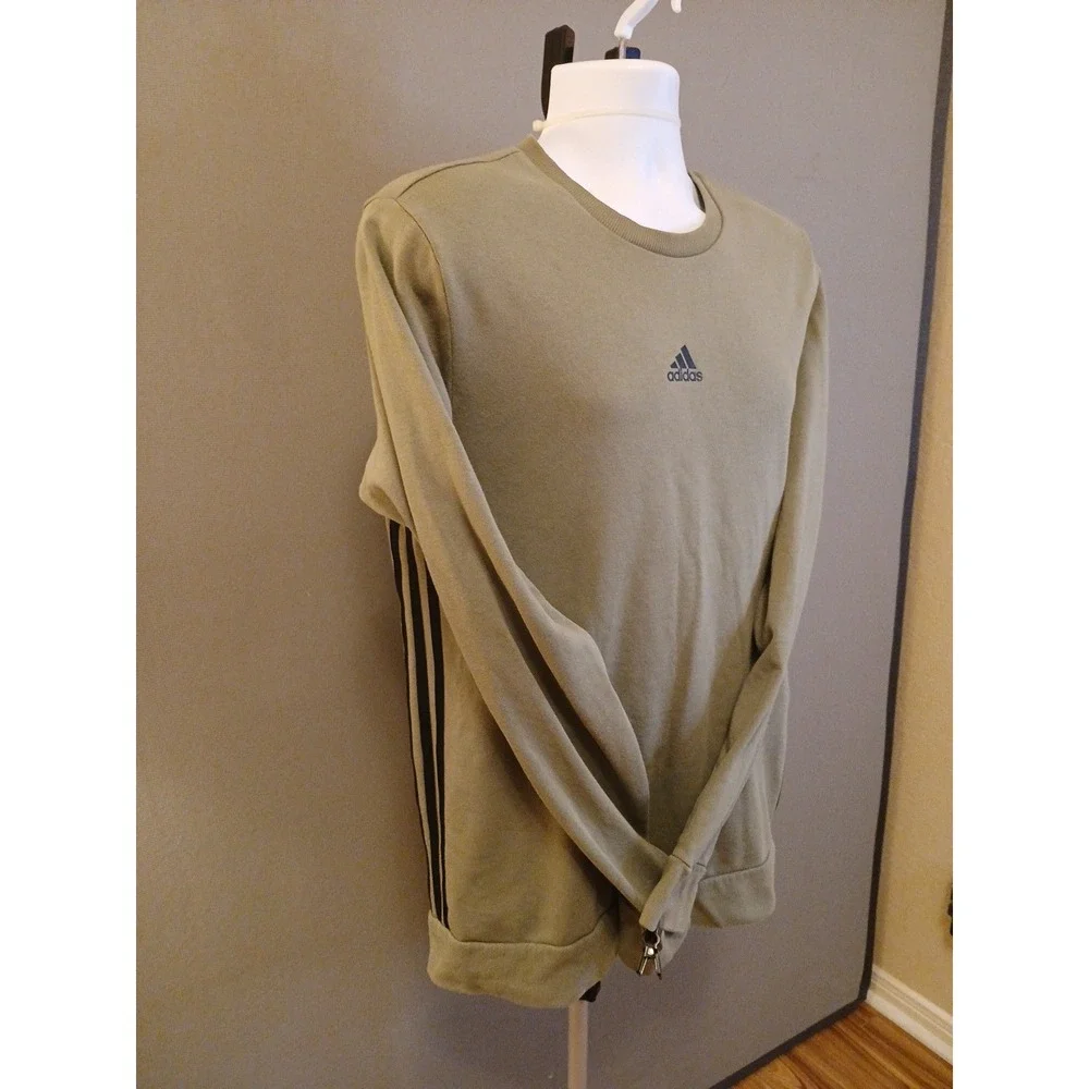 Adidas Sweatshirt Mens Medium Green Primegreen Crewneck Pullover Three‎ Stripes